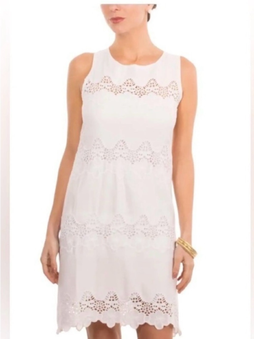 Gretchen Scott The Wave White Eyelet Sleeveless Mini Dress